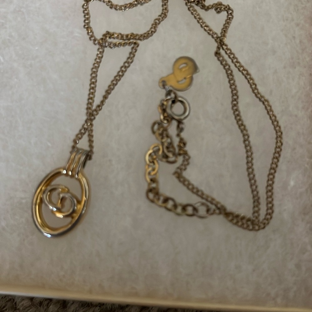 Christian Dior Elegant Gold Color Necklace with Interlocking Pendant